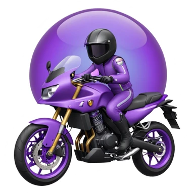 Créer un emoji copiable sur mon système iOS avec une moto mt07 noir mate / violet plus foncé que tu as et iridescent. le style de la mt07 doit être en sport. Avec pilote dessus visière violet bulle de la moto violet aussi. sticker