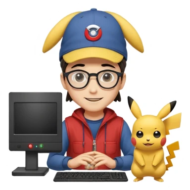 gere emoji do Ash Ketchum o personagem de Pokemon de tiferentes tipos se basenado no do whatsapp mais com um toque de programdador  sticker