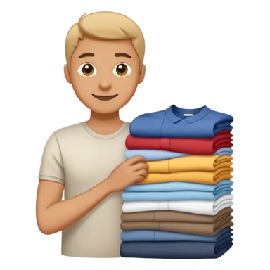 person folding clothes, neat stack of shirts, cheerful and tidy sticker
