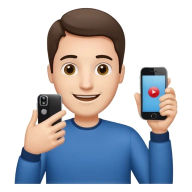 happy man hold a phone with your hand, showing a camera app open and another hand hold a phone without camera app open sticker