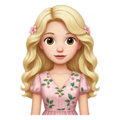 White skin lady with blonde long wavy hair whit a light pink cute flowered dress  sticker