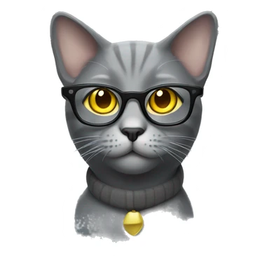 grey cat with yellow eyes and glasses sticker