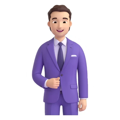 male character in a purple suit, smiling, business casual sticker