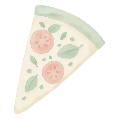 Pizza slice in watercolor style with white, green, and pink pastel tones. sticker