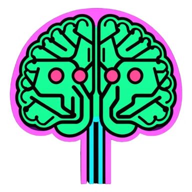 AI brain with circuits, cute but with a mysterious aura sticker