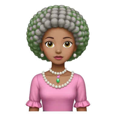 Brown woman with very short stylish gray Afro  wearing pink and green dress  and pearl blouse with sleeves sticker