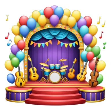 emoji festival with stage, music, fun, balloons, festive atmosphere sticker