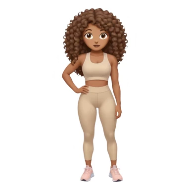 Create dream body girl with big glute and small waist and brown curly long hair with pastel beige gym clothes  sticker