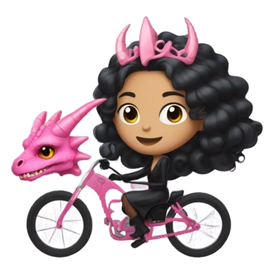  black evening gown with see-through gloves, Jenna Ortega as Addams woman prom queen wearing a mini tiara, very large blood  pink evil-looking horned old dragon bike sticker
