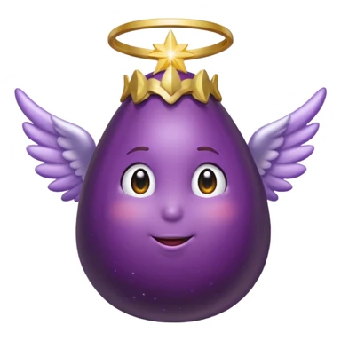 Realistic eggplant from the side wearing an angel halo sticker