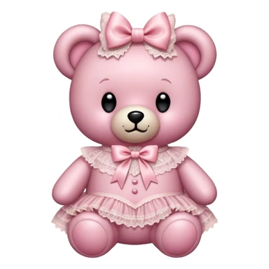vintage rococo pink teddy bear with a light pink bow that has lace and frills sticker