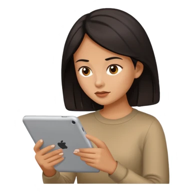 dark hair woman reading a tablet sticker