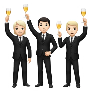 Un equipo de venta con trajes negros, personas blancas solo 3 celebrando un logro con un brindis. El fondo negro totalmente  sticker