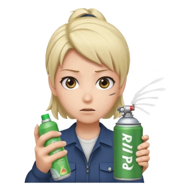 Anime character using a can of raid bug spray looking disgusted sticker