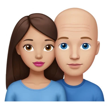 Bald white man blue eyes in love with Filipina woman with long hair dark brown eyes and pink lips sticker