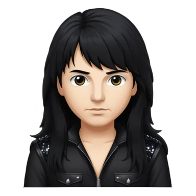 Joey Belladonna with long jet black hair, black sequin outfit  sticker
