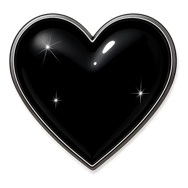 Remove the background, keep the photorealistic black heart with sparkles and silver outline, glossy finish, make background transparent. Maintain photorealistic style with sparkles, silver outline, and glossy finish on the black heart. sticker