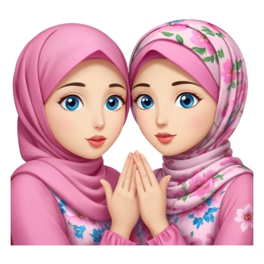 Two best friends Turkish girls beautiful finish Konya blue eyes with pink floral hijab and dress and Scattering kisses outside  sticker