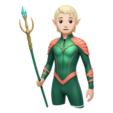 male elf in iridescent wetsuit, coral staff Gills on neck legolas sticker