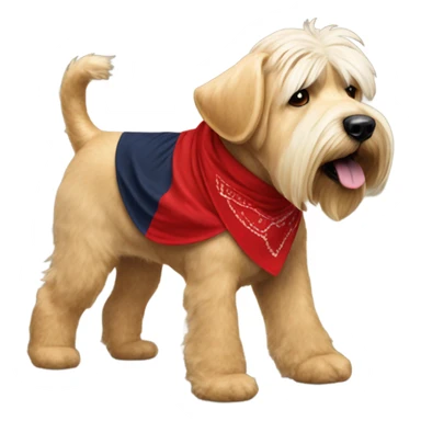 President Donald trump walking a wheaten terrier wearing a red bandana sticker