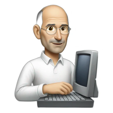 Steve jobs with a Mac plus  sticker