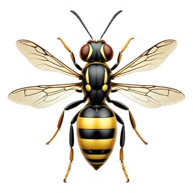 Beautiful and Majestic Wasp Portrait Emoji, Head and body rendered in serene repose with a gentle, confident smile, showcasing a refined, streamlined form with delicately patterned stripes and softly closed, focused eyes, Simplified yet exquisitely endearing features, highly detailed, glowing with a soft, drowsy radiance, high shine, relaxed and utterly noble, stylized with an air of regal insect elegance, soft glowing outline, capturing the essence of a beautiful and majestic wasp that embodies the refined power of nature! sticker