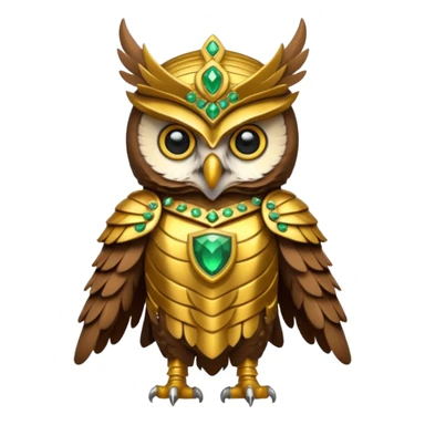 owl warrior wearing golden armor embedded with emerald jewels

 sticker