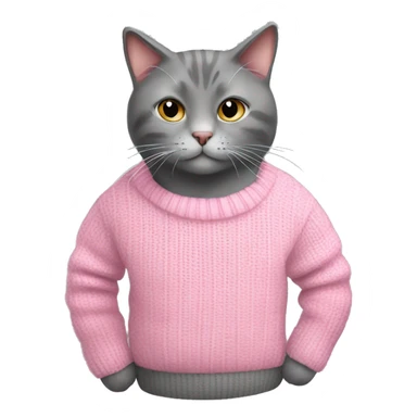 Grey cat wearing a pink sweater ￼ sticker