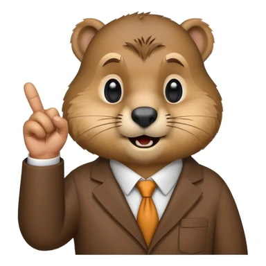 Create a version of the "nerd emoji with finger pointing up" meme with the face of a groundhog sticker
