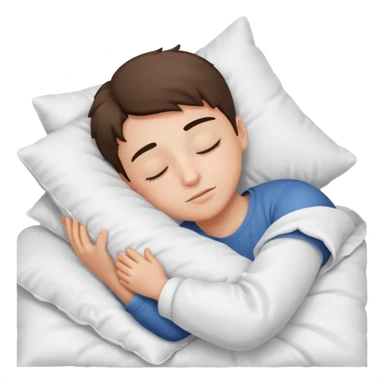 Un garçon qui dort avec oreiller, blanc et couette blanche sticker