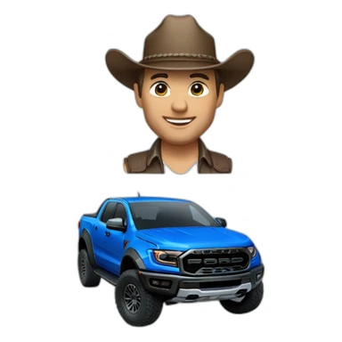 Blue Ford ranger raptor with cowboy hat sticker