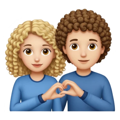 brunette curly haired girl and blonde boy holding hands, simple and expressive emoji style sticker