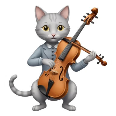thin grey cat play violin, long full body, no tail sticker