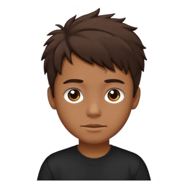 a tan boy with messy dark brown hair. Wearing a black tshirt sticker