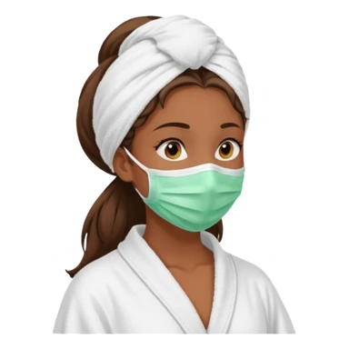 Tanned girls side profile  in robe and her hair in a towel with a face mask on sticker