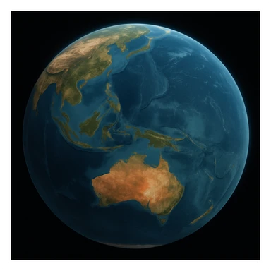 Make the globe more realistic with detailed continents and shading. Show Australia in view. Use blue oceans and realistic land colors. Avoid any cartoon effect or stylization, aiming for a natural and photorealistic appearance. sticker