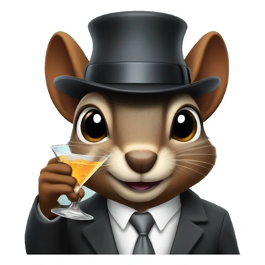 a mafia looking squirrel holding a martini drink wearing a detective hat sticker