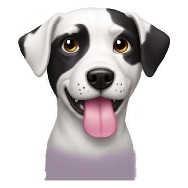 Black and white dog with pink nose sticker