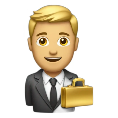 man holding a gold briefcase sticker