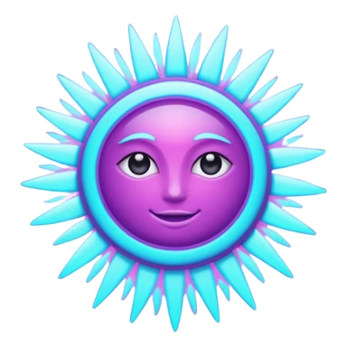 sun, neon rays, bright holographic purple and cyan collor sticker