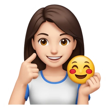 A smiling emoji punching a brunette girk sticker