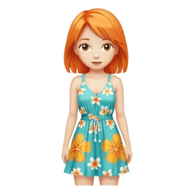 orange hair woman with beach outfit dress full body sticker
