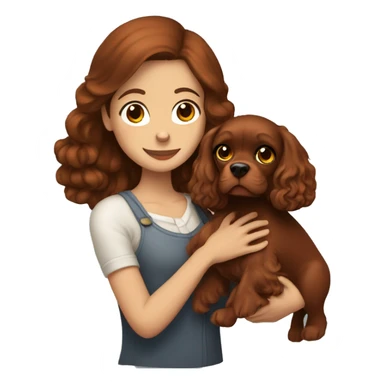 brunette girl holds red cocker spaniel in her  sticker