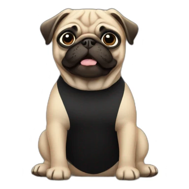 pug wearing a black t-shirt sticker