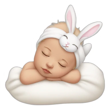 Sleeping white Newborn with bunny headband sticker