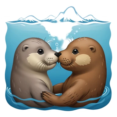 Grey seal and brown otter kissing each other  sticker