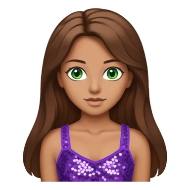 Teresa from Barbie & Friends with green eyes, long brown hair, lilac sequin crop top sticker
