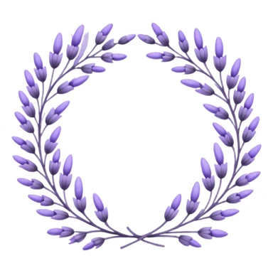 The art style is clean line art with delicate watercolor textures, pastel colors, and a dominant palette of lavender, soft lilac, and muted purple. A set of lavender wreaths, simple flower branches, and delicate frames to border text. sticker