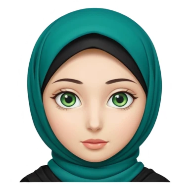 a girl wearing a black hijab and has green and blue eyes with another model of a hijab like a hijab but it's showing the neck sticker