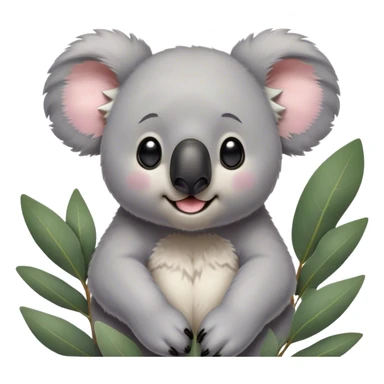 Cinematic Comical Koala Portrait Emoji, Head tilted dramatically with an exaggeratedly amused expression, featuring a quirky grey fur with a comically large black nose and wide, expressive eyes filled with playful disbelief, Simplified yet hilariously expressive features, highly detailed, glowing with a slightly sassy glow, high shine, dramatic yet playful, stylized with an air of cheeky eucalyptus mischief, bright and endearing, soft glowing outline, capturing the essence of a spirited and over‐the‐top koala, so meme‐worthy it feels like it could hug its way into internet fame instantly! sticker